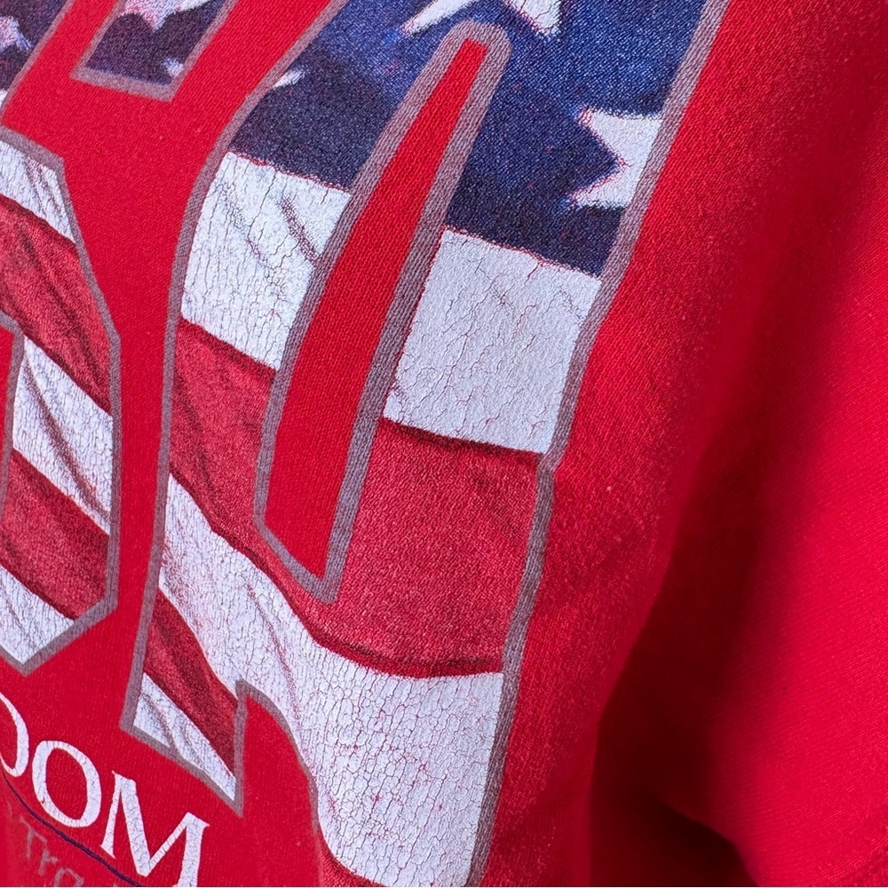 Vintage 90s Y2K USA Bright Red Patriotic Flag Sweatshirt America Freedom - Picture 8 of 14